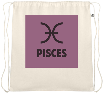 Zodiac Pisces Design - Essential medium organic cotton drawstring bag_BEIGE_front