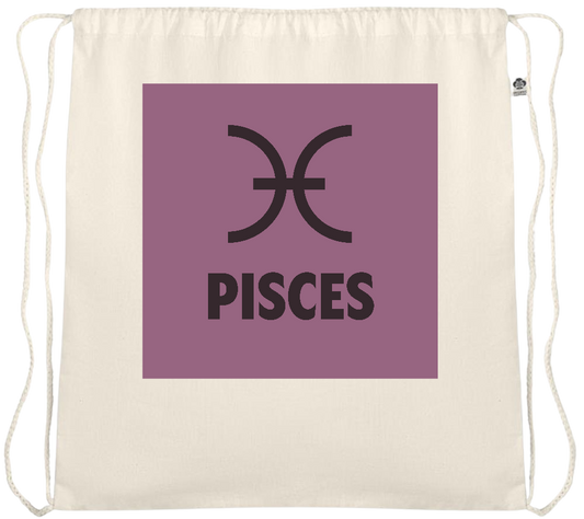 Zodiac Pisces Design - Essential medium organic cotton drawstring bag_BEIGE_front