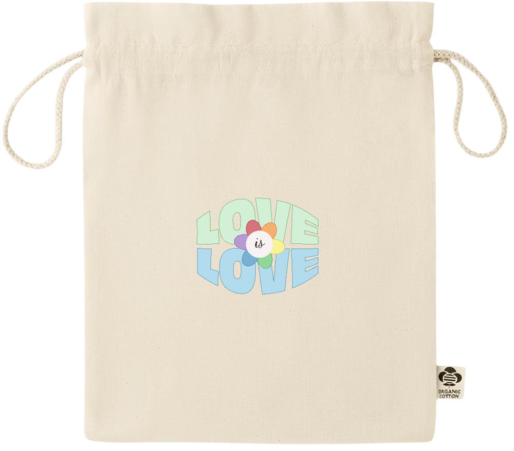 Love is Love Flower Design - Essential medium organic drawcord gift bag_BEIGE_front