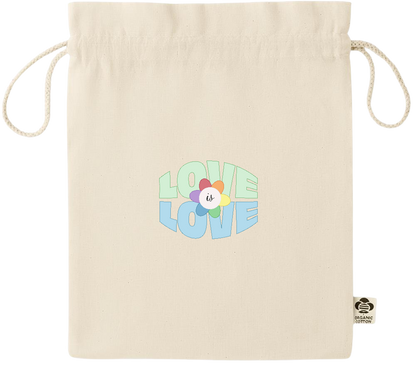 Love is Love Flower Design - Essential medium organic drawcord gift bag_BEIGE_front