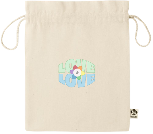 Love is Love Flower Design - Essential medium organic drawcord gift bag_BEIGE_front