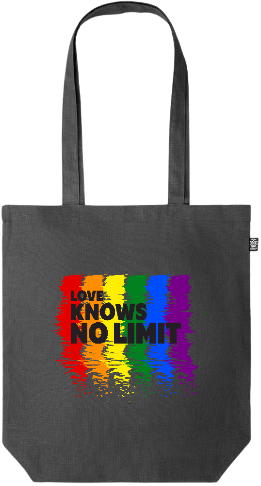 Love Knows No Limits Design - Premium colored organic hemp tote bag_BLACK_front