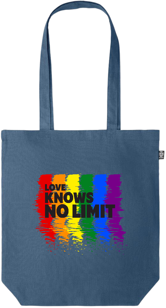 Love Knows No Limits Design - Premium colored organic hemp tote bag_BLUE_front