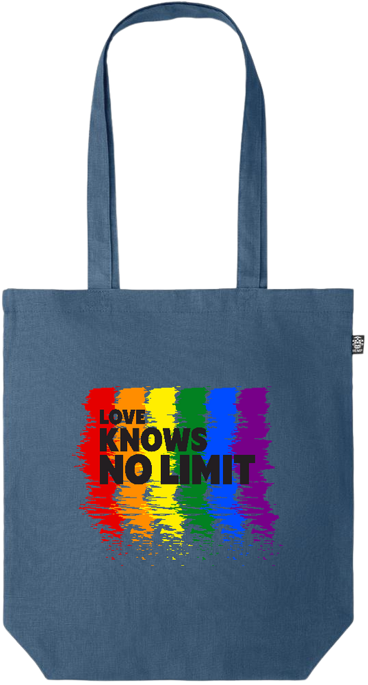 Love Knows No Limits Design - Premium colored organic hemp tote bag_BLUE_front