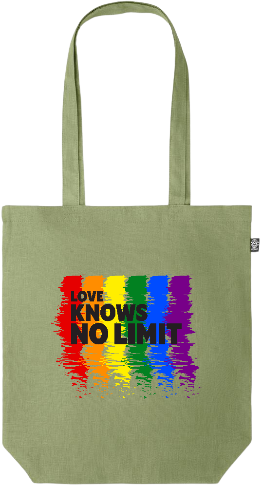 Love Knows No Limits Design - Premium colored organic hemp tote bag_GREEN_front