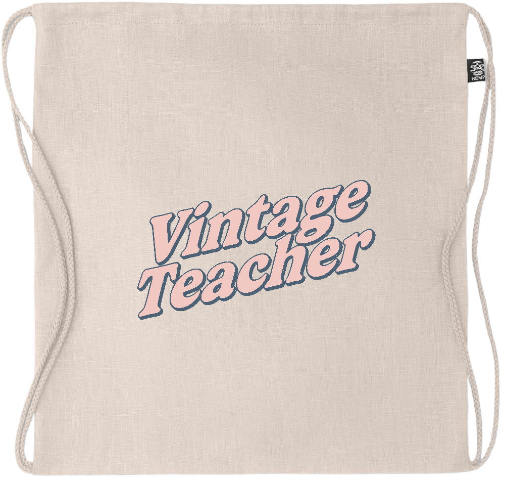 Vintage Teacher Design - Premium hemp drawstring bag_BEIGE_front