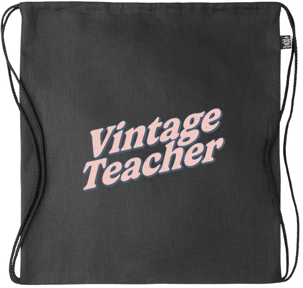 Vintage Teacher Design - Premium hemp drawstring bag_BLACK_front