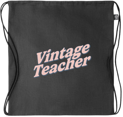 Vintage Teacher Design - Premium hemp drawstring bag_BLACK_front