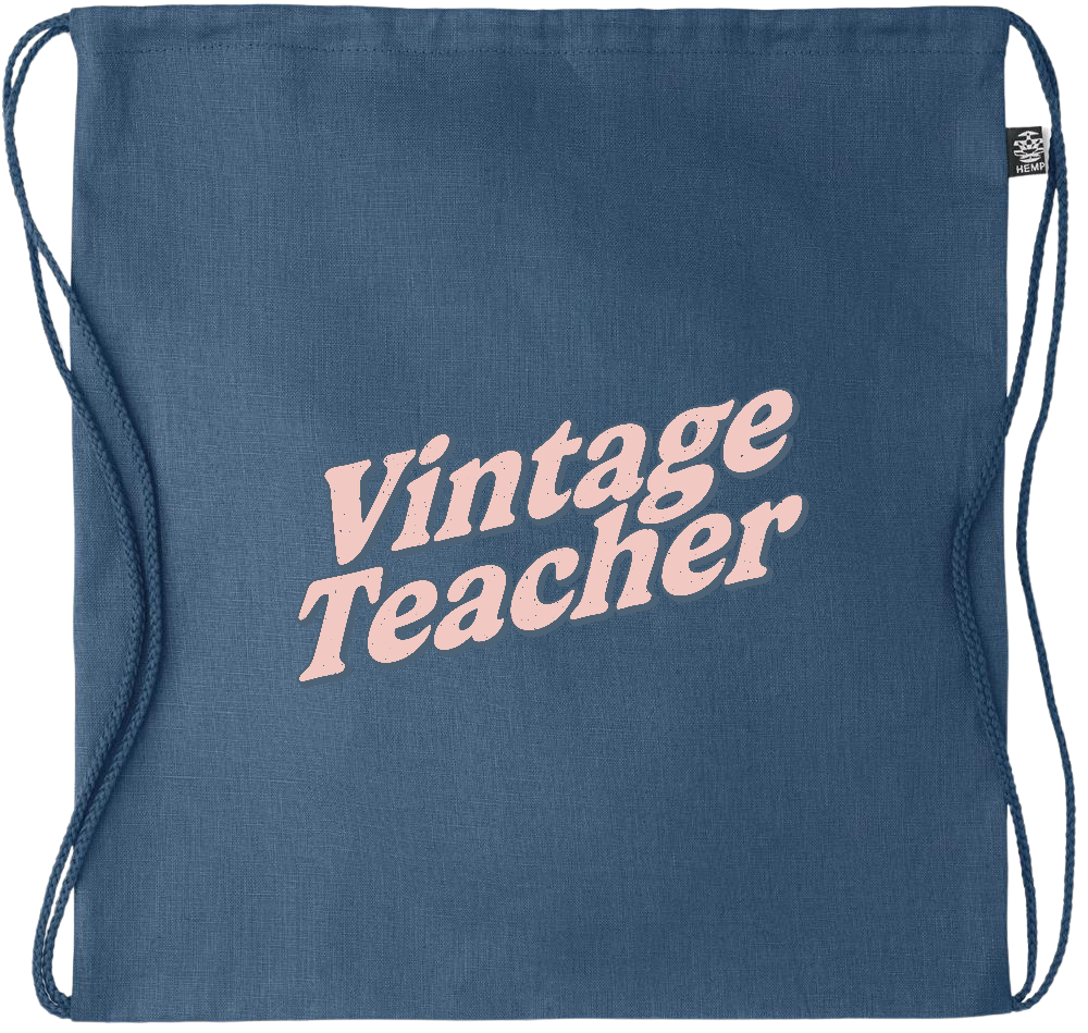 Vintage Teacher Design - Premium hemp drawstring bag_BLUE_front