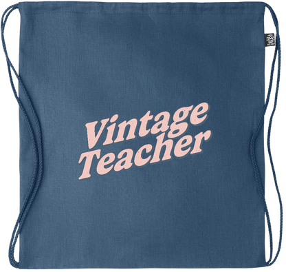 Vintage Teacher Design - Premium hemp drawstring bag_BLUE_front