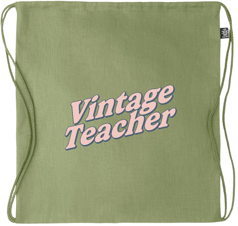 Vintage Teacher Design - Premium hemp drawstring bag_GREEN_front