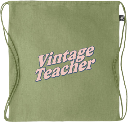 Vintage Teacher Design - Premium hemp drawstring bag_GREEN_front