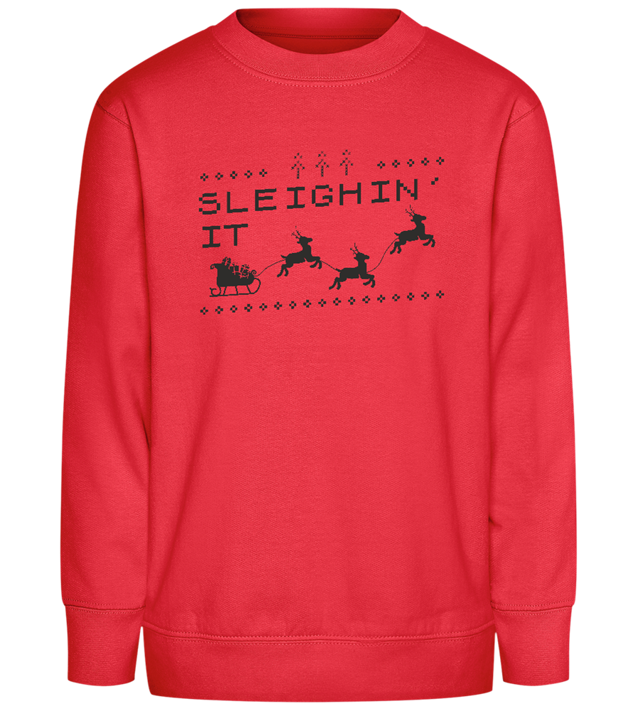 Sleighin' It Design - Comfort Kids Sweater_BRIGHT RED_front