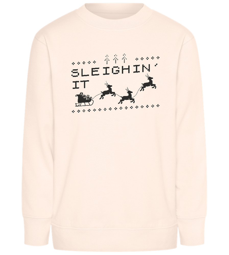 Sleighin' It Design - Comfort Kids Sweater_LIGHT PEACH ROSE_front