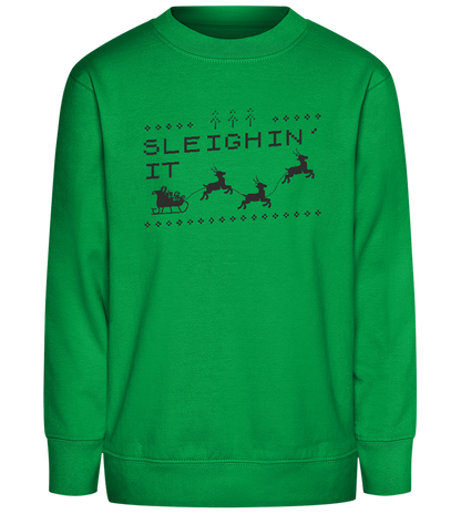 Sleighin' It Design - Comfort Kids Sweater_MEADOW GREEN_front