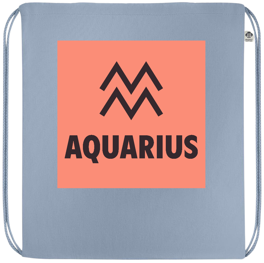 Zodiac Aquarius Design - Premium colored organic cotton drawstring bag_BABY BLUE_front