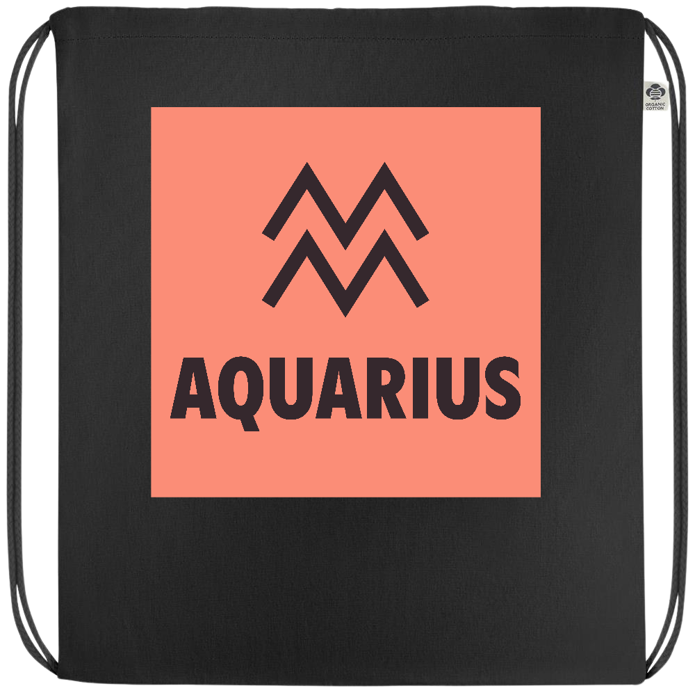 Zodiac Aquarius Design - Premium colored organic cotton drawstring bag_BLACK_front