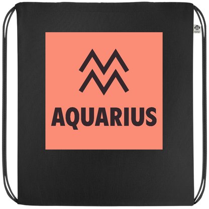 Zodiac Aquarius Design - Premium colored organic cotton drawstring bag_BLACK_front