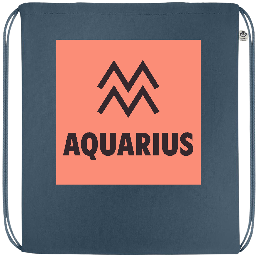 Zodiac Aquarius Design - Premium colored organic cotton drawstring bag_BLUE_front