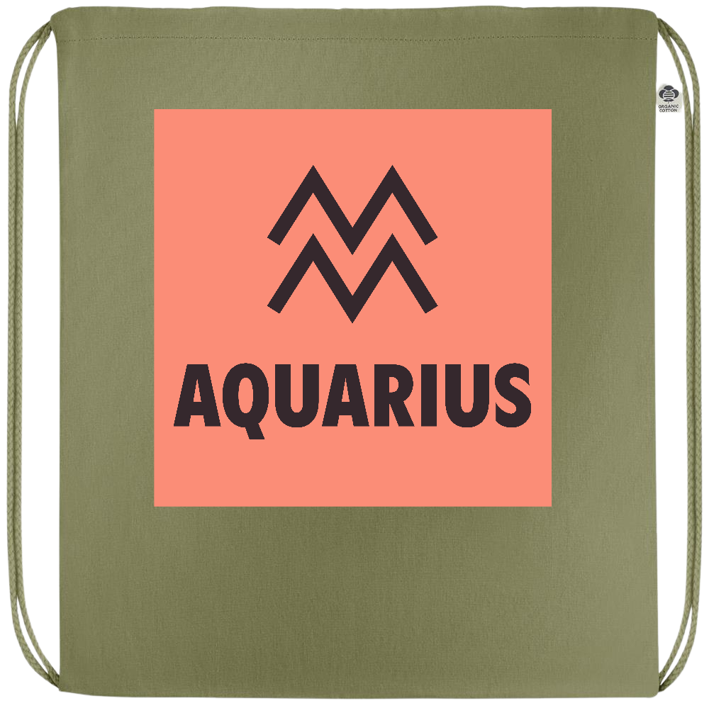 Zodiac Aquarius Design - Premium colored organic cotton drawstring bag_GREEN_front