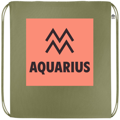 Zodiac Aquarius Design - Premium colored organic cotton drawstring bag_GREEN_front