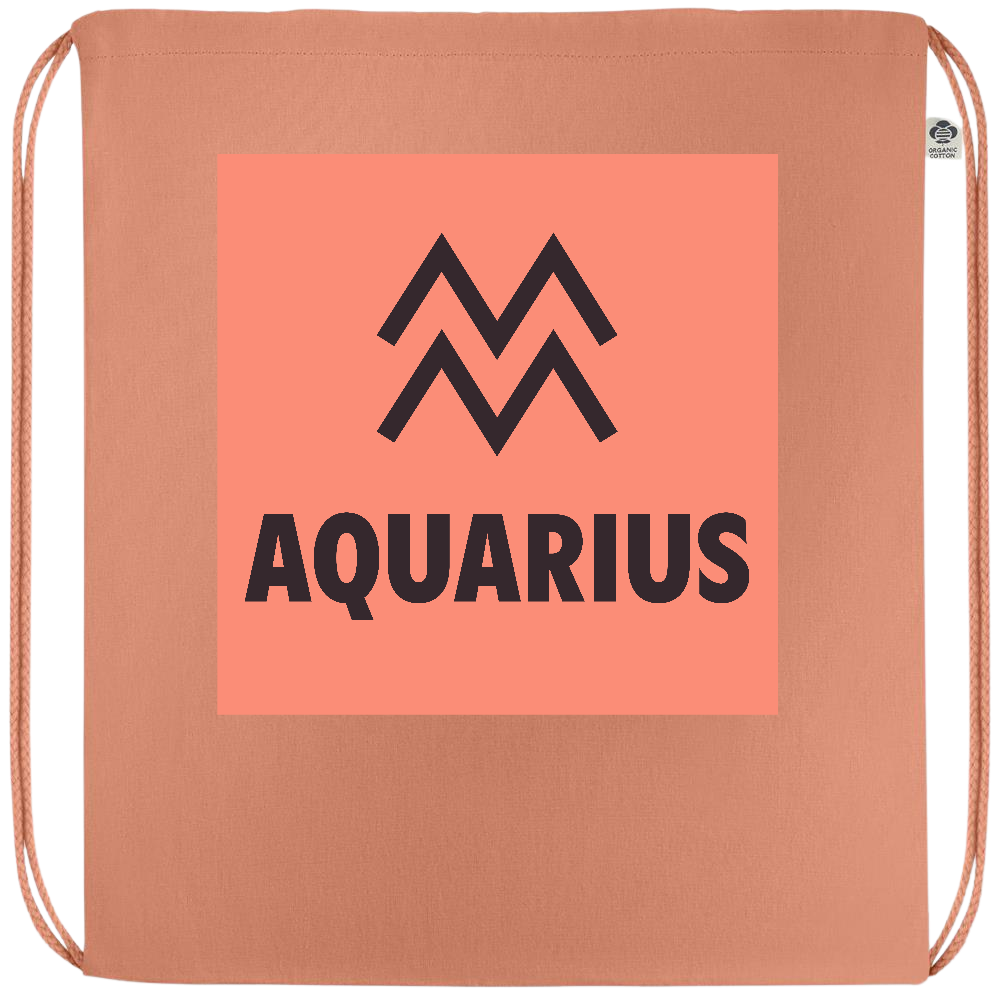 Zodiac Aquarius Design - Premium colored organic cotton drawstring bag_ORANGE_front