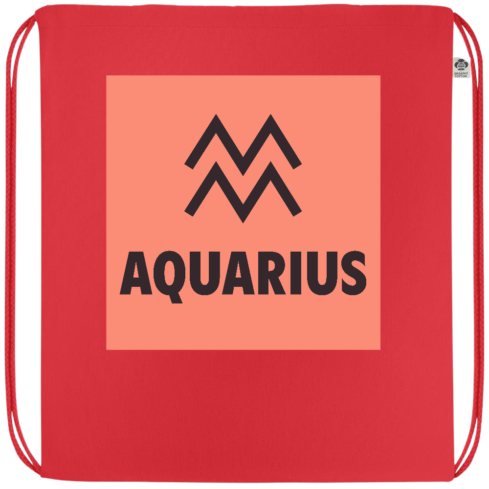 Zodiac Aquarius Design - Premium colored organic cotton drawstring bag_RED_front