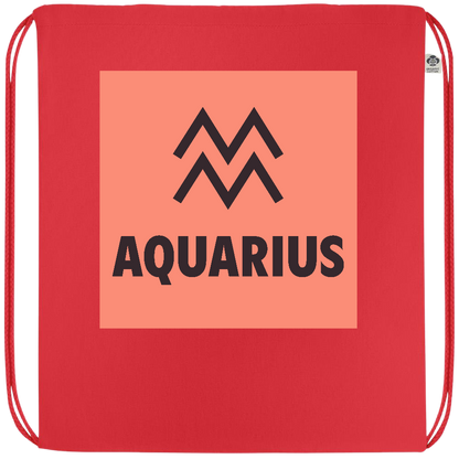 Zodiac Aquarius Design - Premium colored organic cotton drawstring bag_RED_front