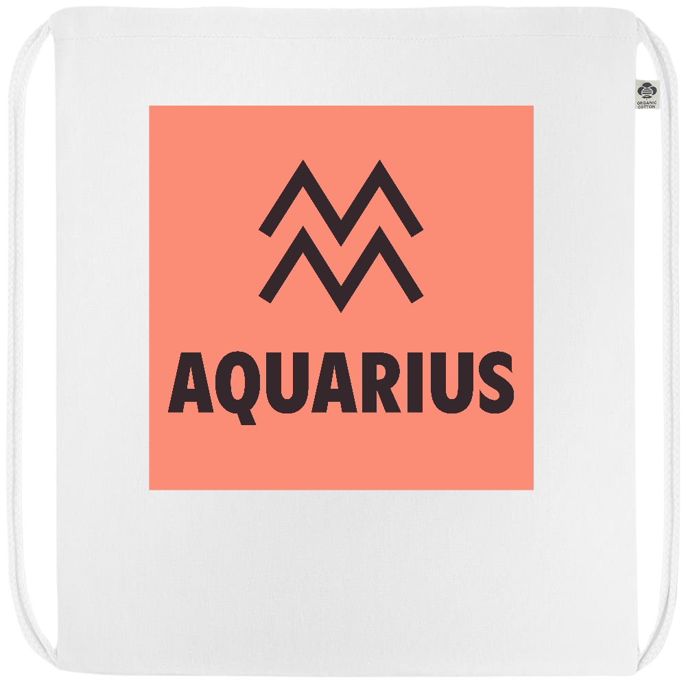 Zodiac Aquarius Design - Premium colored organic cotton drawstring bag_WHITE_front