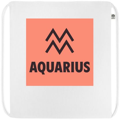 Zodiac Aquarius Design - Premium colored organic cotton drawstring bag_WHITE_front