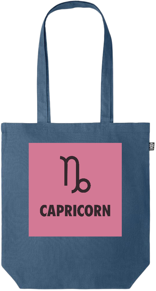 Zodiac Capricorn Design - Premium colored organic hemp tote bag_BLUE_front