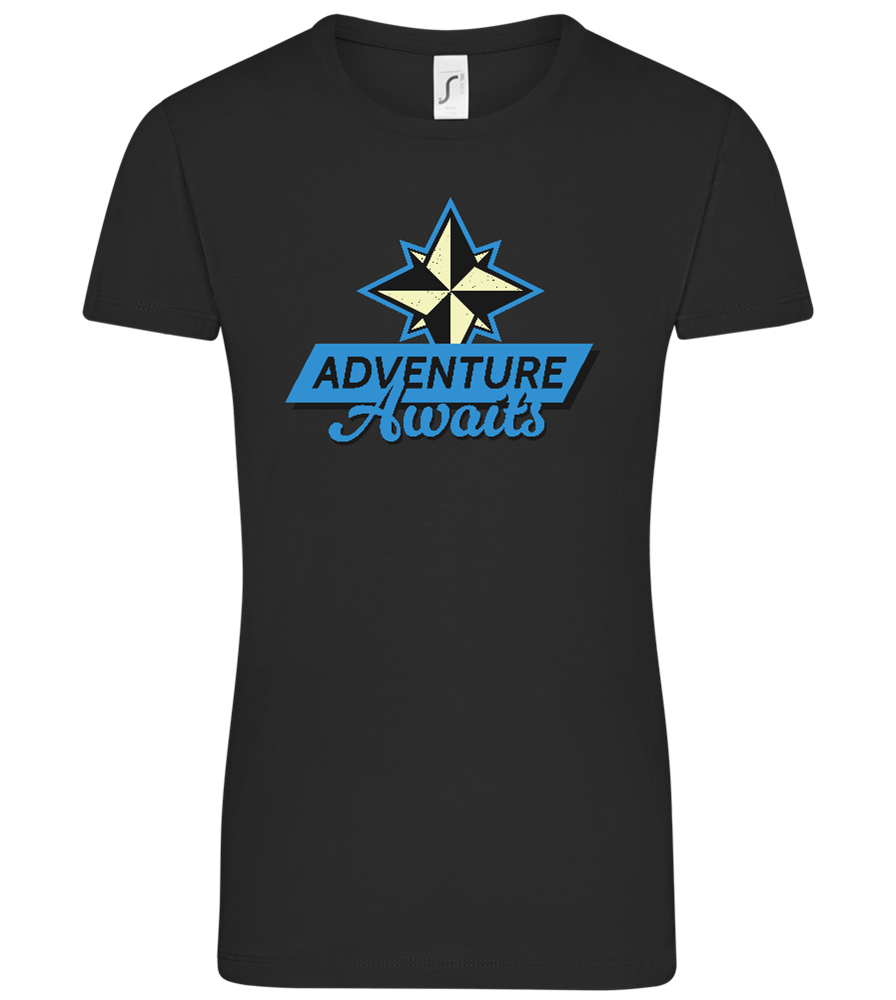 Adventure Awaits Design - Comfort women's t-shirt_DEEP BLACK_front