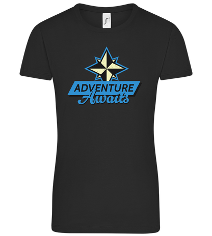 Adventure Awaits Design - Comfort women's t-shirt_DEEP BLACK_front