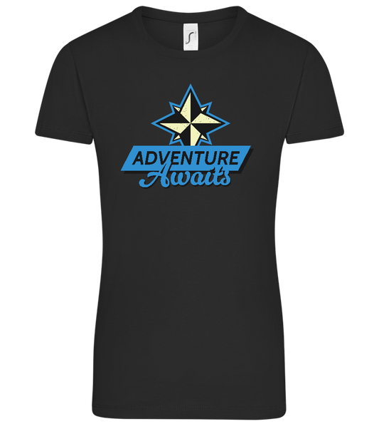 Adventure Awaits Design - Comfort women's t-shirt_DEEP BLACK_front