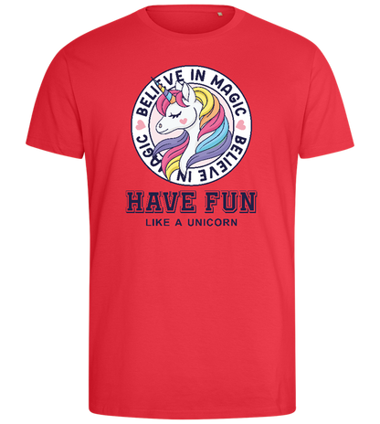 Believe in Magic Unicorn Design - Comfort men's fitted t-shirt_BRIGHT RED_front