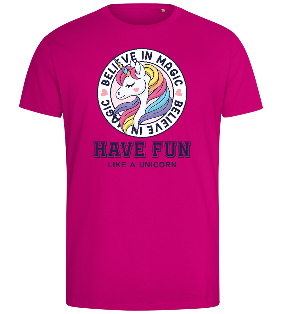 Believe in Magic Unicorn Design - Comfort men's fitted t-shirt_FUCHSIA_front