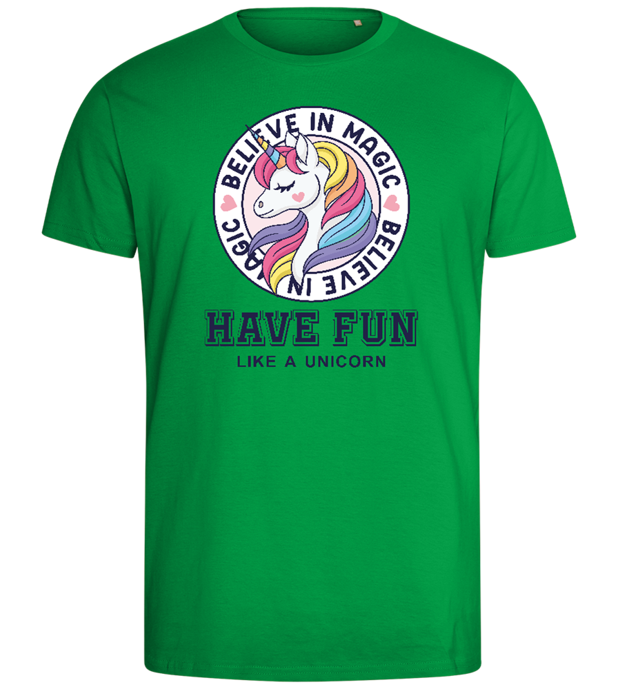 Believe in Magic Unicorn Design - Comfort men's fitted t-shirt_MEADOW GREEN_front