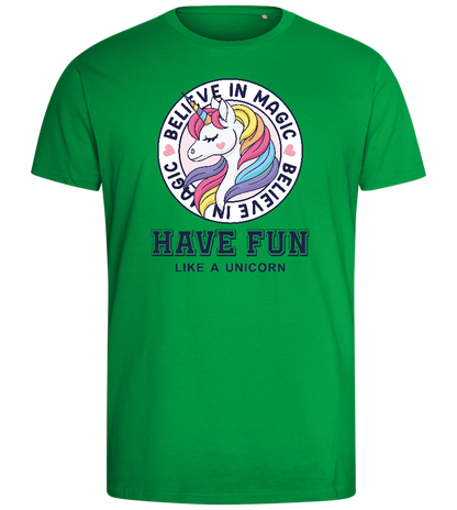 Believe in Magic Unicorn Design - Comfort men's fitted t-shirt_MEADOW GREEN_front