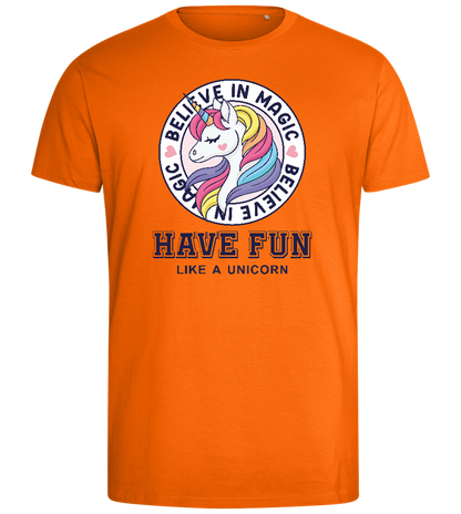 Believe in Magic Unicorn Design - Comfort men's fitted t-shirt_ORANGE_front