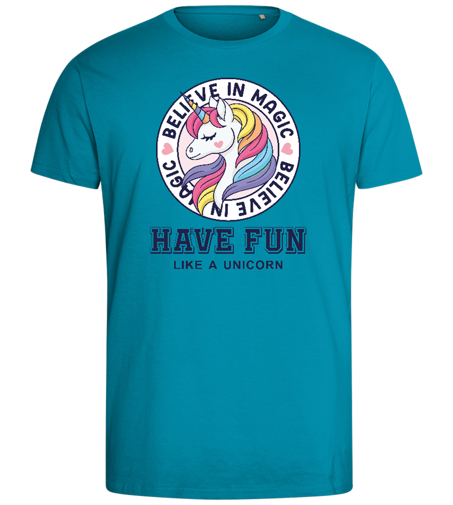 Believe in Magic Unicorn Design - Comfort men's fitted t-shirt_TURQUOISE_front