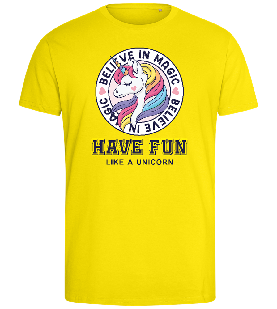 Believe in Magic Unicorn Design - Comfort men's fitted t-shirt_YELLOW_front