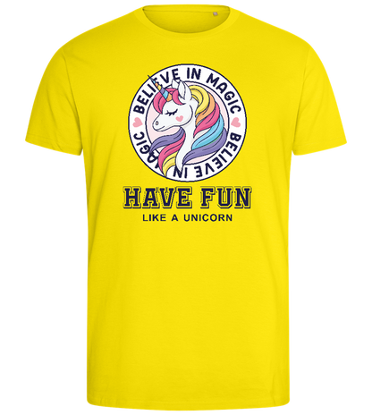 Believe in Magic Unicorn Design - Comfort men's fitted t-shirt_YELLOW_front