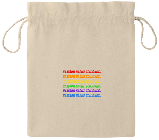 L'amour Gagne Toujours Design - Essential medium drawcord gift bag_BEIGE_front