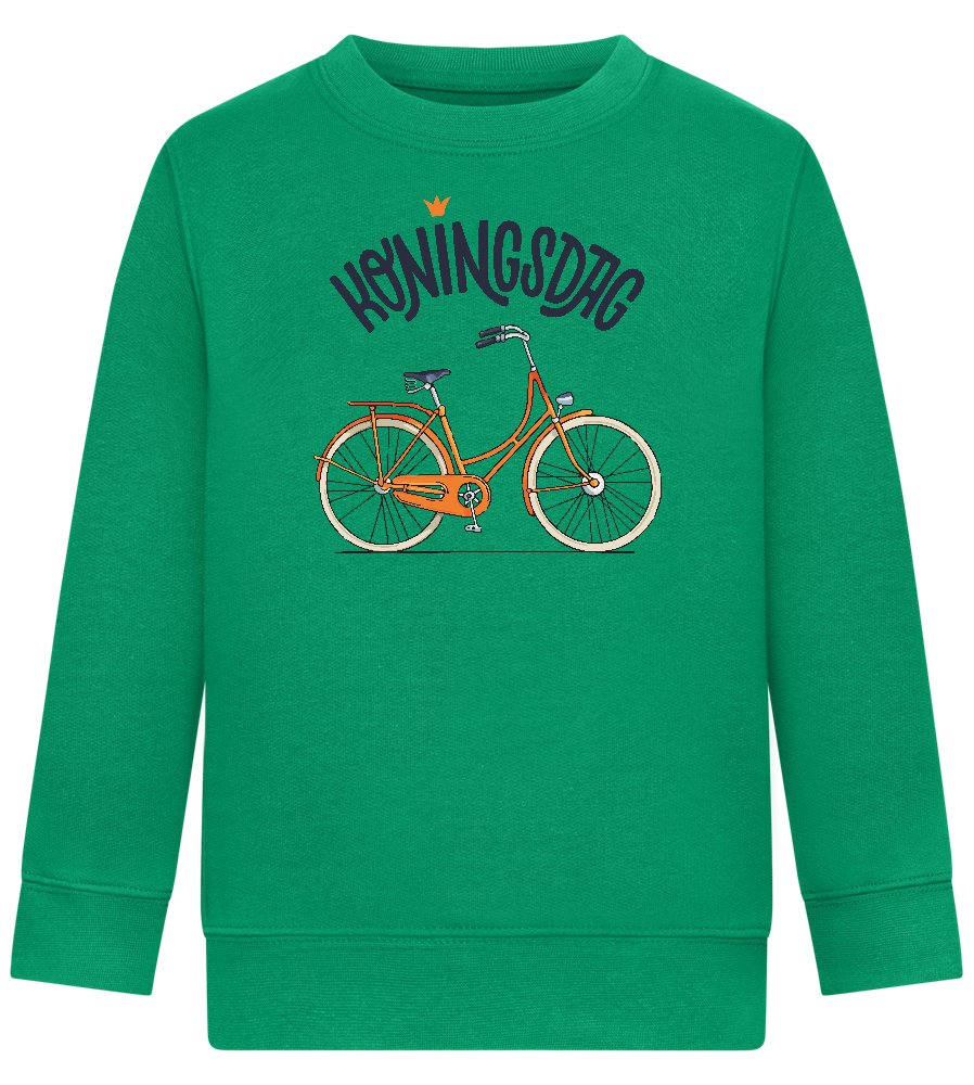 Koningsdag Oranje Fiets Design - Comfort Kids Sweater_MEADOW GREEN_front