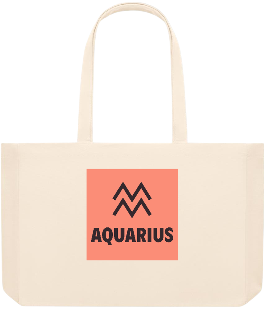 Zodiac Aquarius Design - Premium large recycled beach tote bag_BEIGE_front