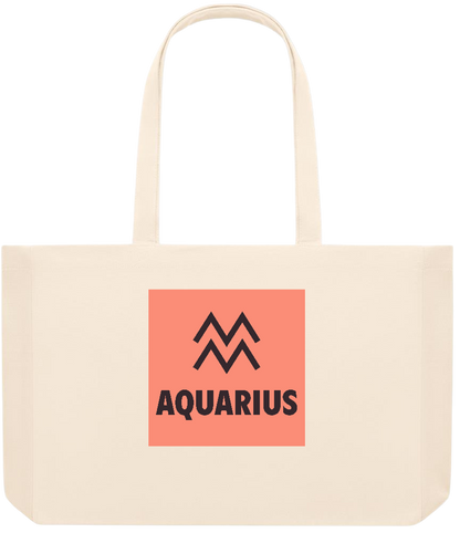 Zodiac Aquarius Design - Premium large recycled beach tote bag_BEIGE_front