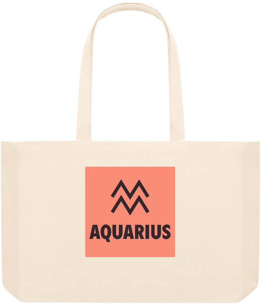 Zodiac Aquarius Design - Premium large recycled beach tote bag_BEIGE_front