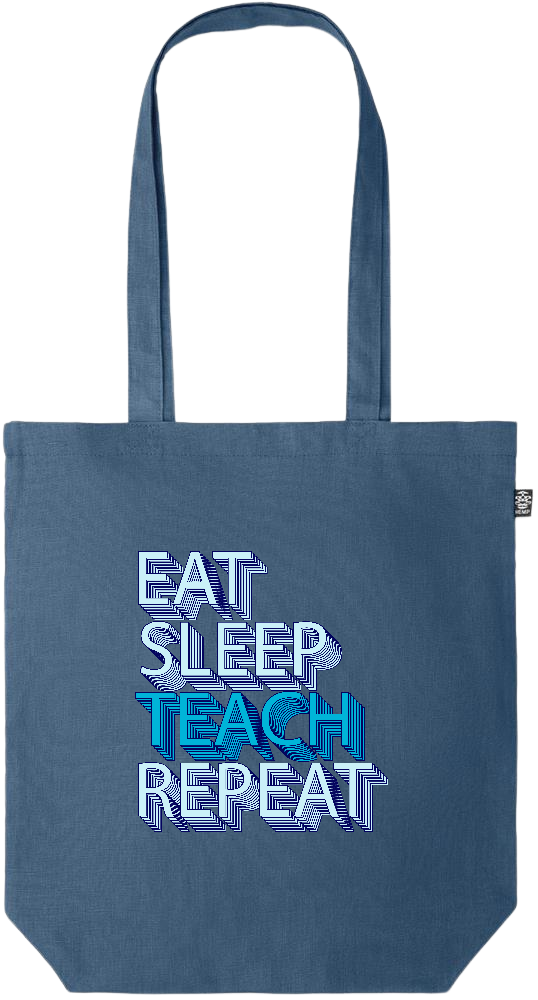 Eat Sleep Teach Repeat Design - Premium colored organic hemp tote bag_BLUE_front