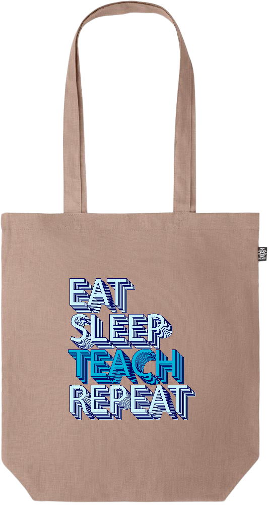 Eat Sleep Teach Repeat Design - Premium colored organic hemp tote bag_BROWN_front