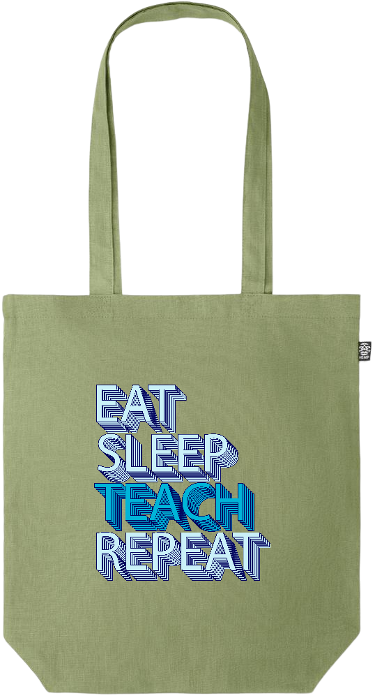 Eat Sleep Teach Repeat Design - Premium colored organic hemp tote bag_GREEN_front